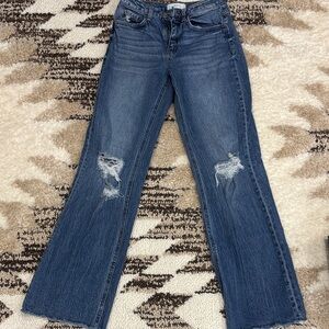 Stylish Blue Distressed Flare Jeans